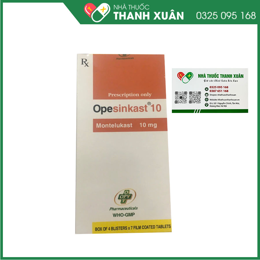 Thuốc Opesinkast 10mg dự phòng và điều trị hen phế quản mãn tính và viêm mũi dị ứng theo mùa